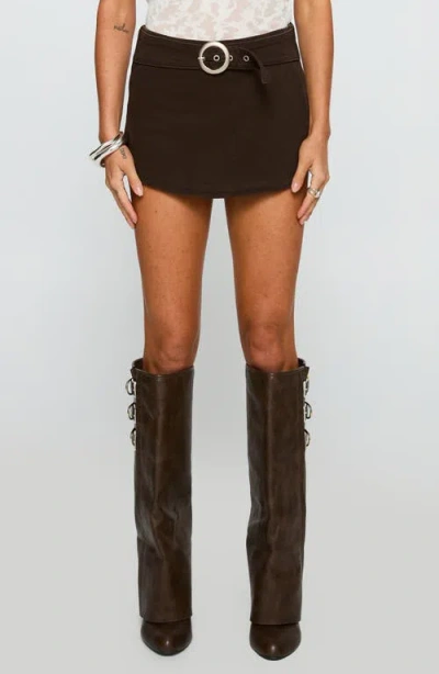 Princess Polly Rookie Belted Denim Miniskort In Brown