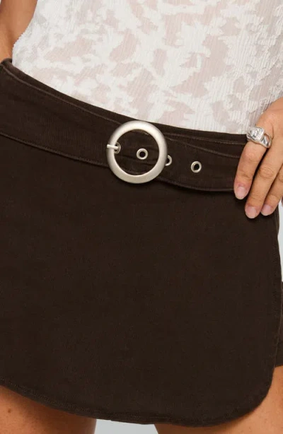 Princess Polly Rookie Belted Denim Miniskort In Brown