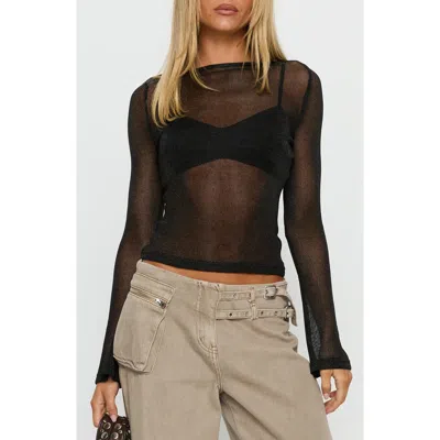 Princess Polly Perfect Mirage Metallic Sheer Crop Sweater In Black