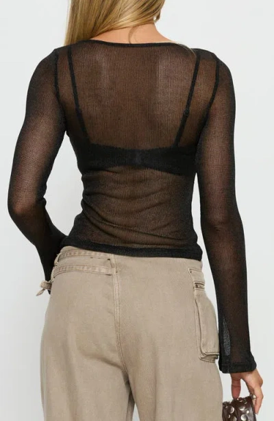 Princess Polly Perfect Mirage Metallic Sheer Crop Sweater In Black