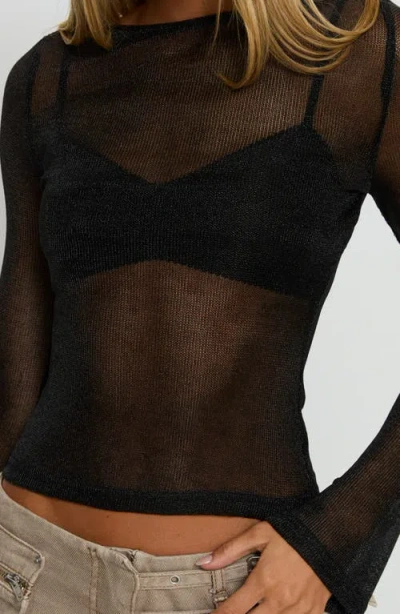 Princess Polly Perfect Mirage Metallic Sheer Crop Sweater In Black