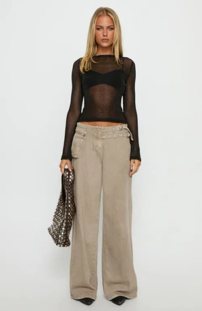 Princess Polly Perfect Mirage Metallic Sheer Crop Sweater In Black