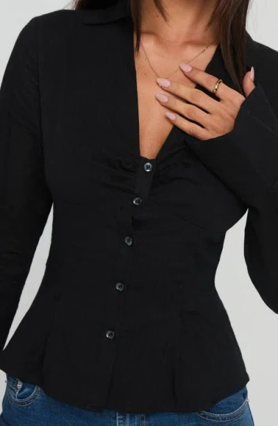 Princess Polly Elowenn Long Sleeve Button-up Shirt In Black
