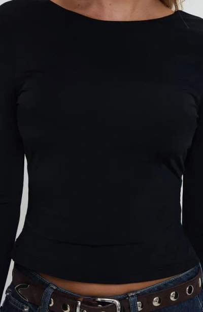 Princess Polly Harpur Long Sleeve Open Back Crop Top In Black
