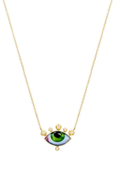 Lito Russe Petit Vert Diamond Pendant Necklace In Green