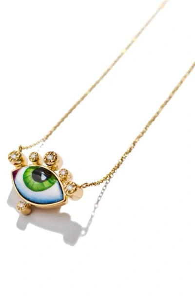 Lito Russe Petit Vert Diamond Pendant Necklace In Green