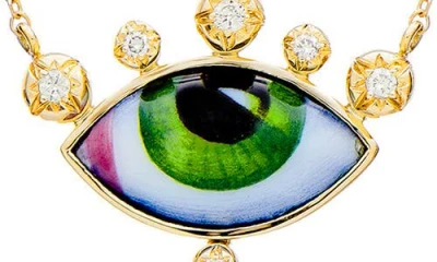 Lito Russe Petit Vert Diamond Pendant Necklace In Green