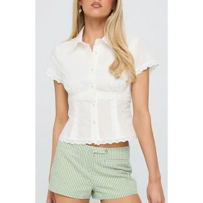 Princess Polly Protect Your Peace Eyelet Short Sleeve Shirt In White