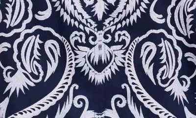 Foxcroft Agnes Florentine Print Three-quarter Sleeve Cotton Popover Top In Blue