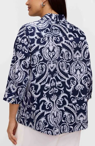 Foxcroft Hampton Florentine Print Cotton Button-up Shirt In Blue