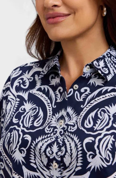 Foxcroft Hampton Florentine Print Cotton Button-up Shirt In Blue