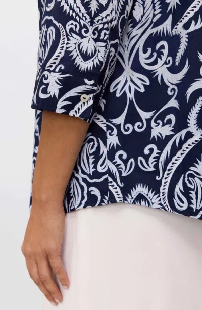 Foxcroft Hampton Florentine Print Cotton Button-up Shirt In Blue