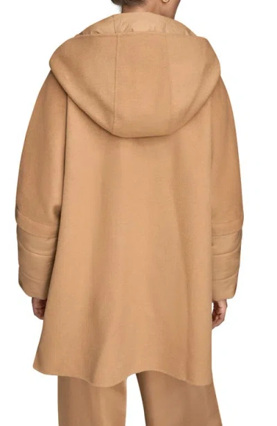 Donna Karan New York Mixed Media Puffer Sleeve Wool Blend Coat In Brown