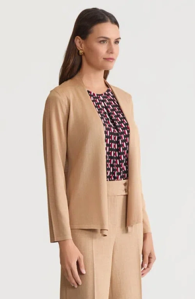 Kasper Stitch Detail Open Front Cardigan In Brown