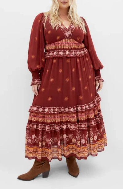 City Chic Cameron Long Sleeve Maxi Dress In Orange