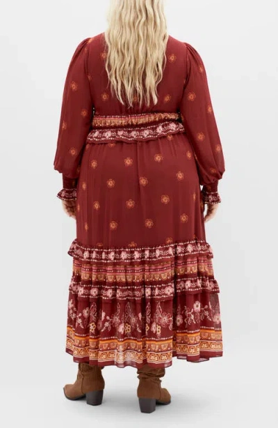 City Chic Cameron Long Sleeve Maxi Dress In Orange