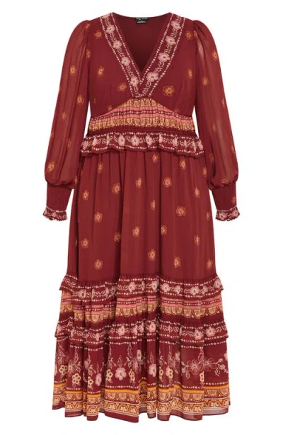 City Chic Cameron Long Sleeve Maxi Dress In Orange