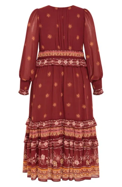 City Chic Cameron Long Sleeve Maxi Dress In Orange