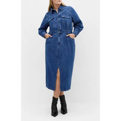 City Chic Elara Denim Midi Shirt Dress In Blue