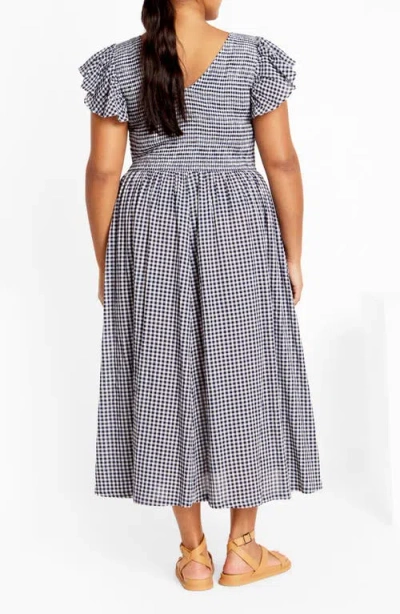 City Chic Laureli Gingham Flutter Sleeve Midi Dress In Blue