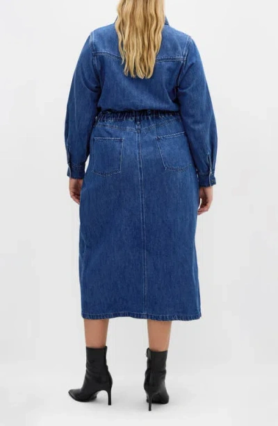 City Chic Elara Denim Midi Shirt Dress In Blue