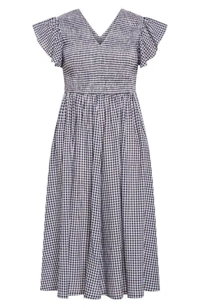 City Chic Laureli Gingham Flutter Sleeve Midi Dress In Blue
