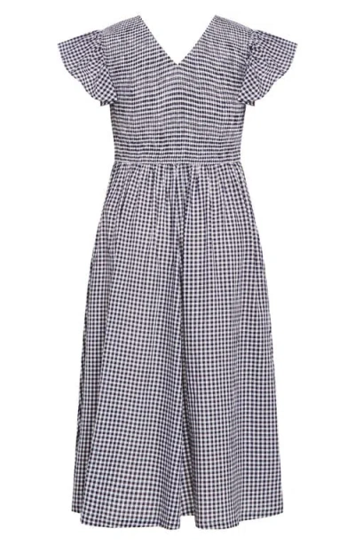 City Chic Laureli Gingham Flutter Sleeve Midi Dress In Blue