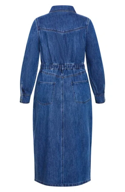 City Chic Elara Denim Midi Shirt Dress In Blue