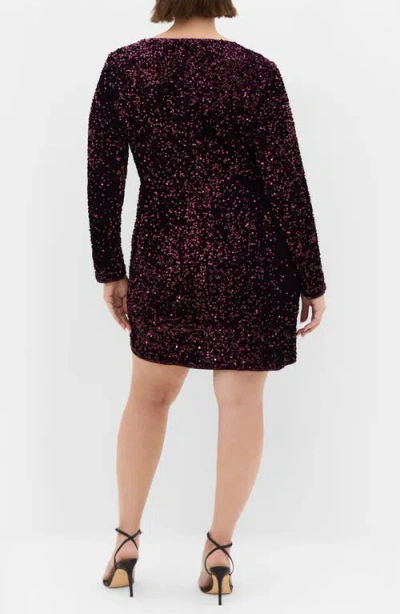City Chic Winter Sequin Long Sleeve Dress In Purple