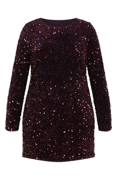 City Chic Winter Sequin Long Sleeve Dress In Purple