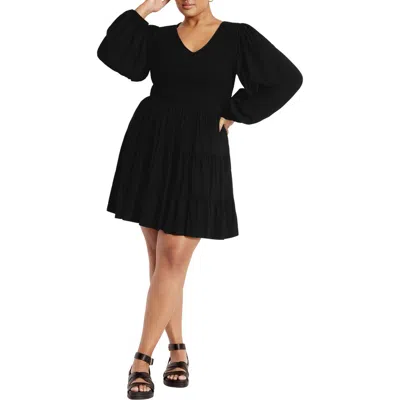 City Chic Iris Arielle Balloon Sleeve Minidress In Black