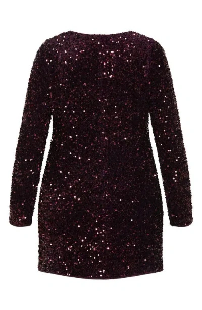 City Chic Winter Sequin Long Sleeve Dress In Purple