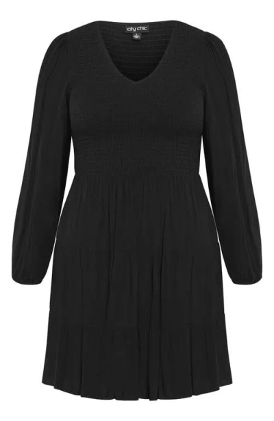 City Chic Iris Arielle Balloon Sleeve Minidress In Black