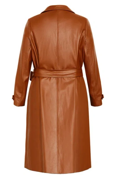 City Chic Briella Faux Leather Trench Coat In Brown