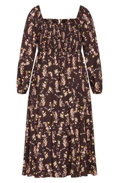 City Chic Abbigail Floral Print Long Sleeve Maxi Dress In Brown