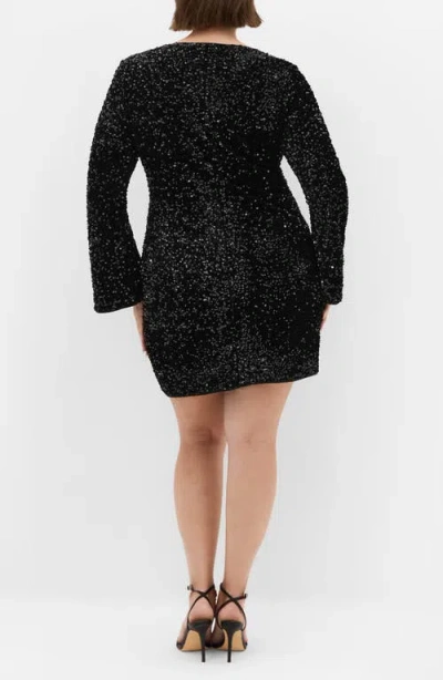 City Chic Paislee Sequin Long Sleeve Dress In Black