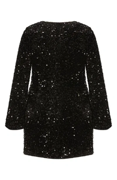 City Chic Paislee Sequin Long Sleeve Dress In Black