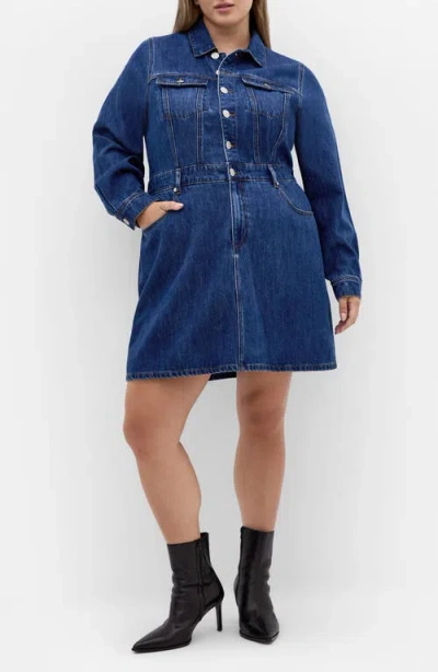 City Chic Liora Long Sleeve Denim Shirtdress In Blue