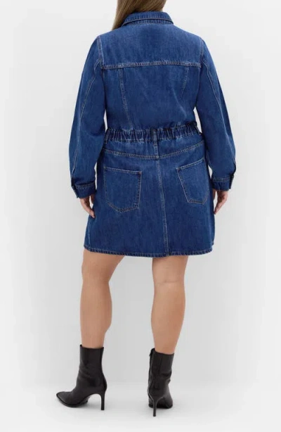 City Chic Liora Long Sleeve Denim Shirtdress In Blue