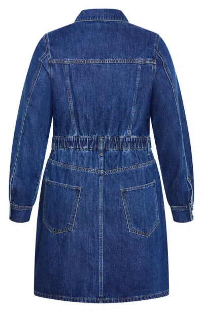 City Chic Liora Long Sleeve Denim Shirtdress In Blue
