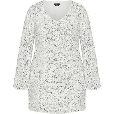 City Chic Paislee Sequin Long Sleeve Dress In Multi