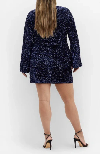 City Chic Paislee Sequin Long Sleeve Dress In Blue