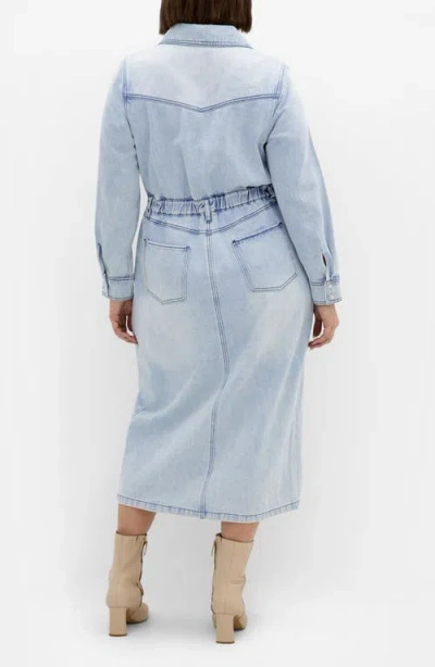 City Chic Elara Denim Midi Shirt Dress In Blue