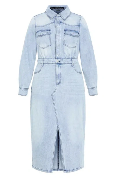 City Chic Elara Denim Midi Shirt Dress In Blue