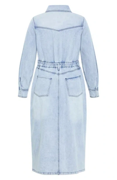 City Chic Elara Denim Midi Shirt Dress In Blue