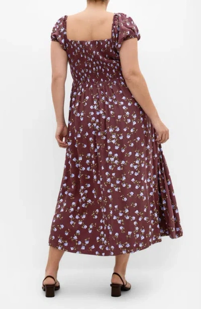 City Chic Abbie Floral Print Midi Dress In Brown