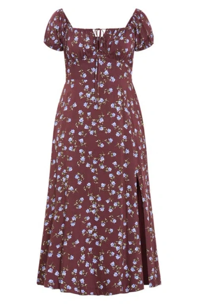 City Chic Abbie Floral Print Midi Dress In Brown