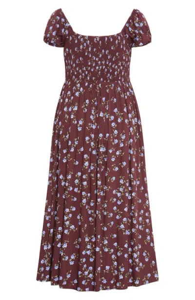 City Chic Abbie Floral Print Midi Dress In Brown