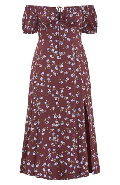 City Chic Abbie Floral Print Midi Dress In Brown