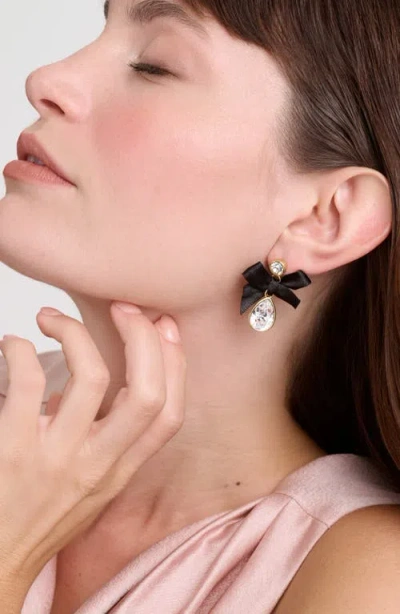 Ted Baker Ritala Ribbon Bow Crystal Drop Earrings In Black